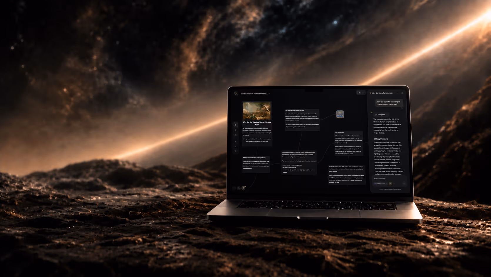 Graphia running on a laptop, the canvas and AI panel side by side
